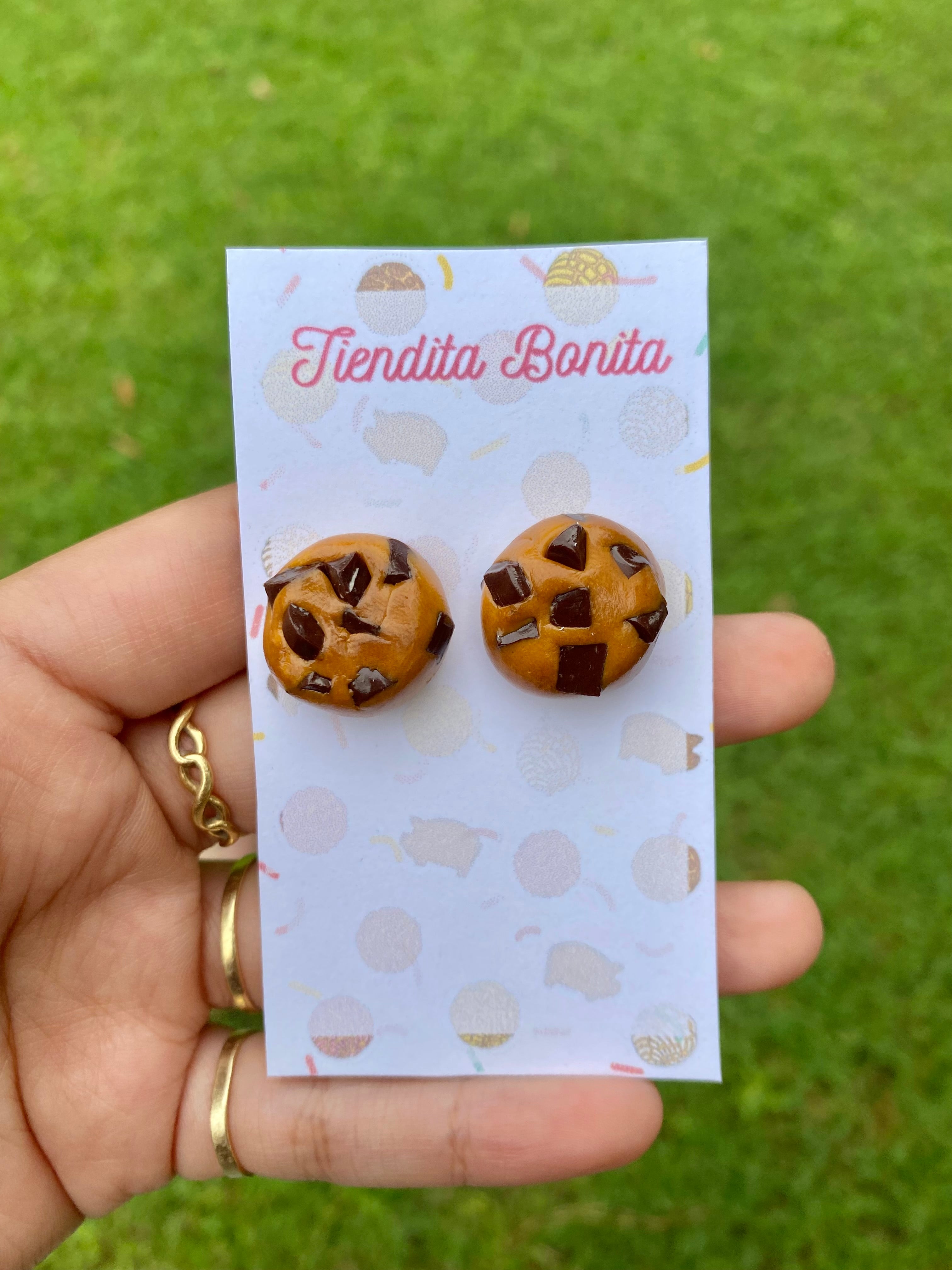 Chocolate chip cookie stud earrings